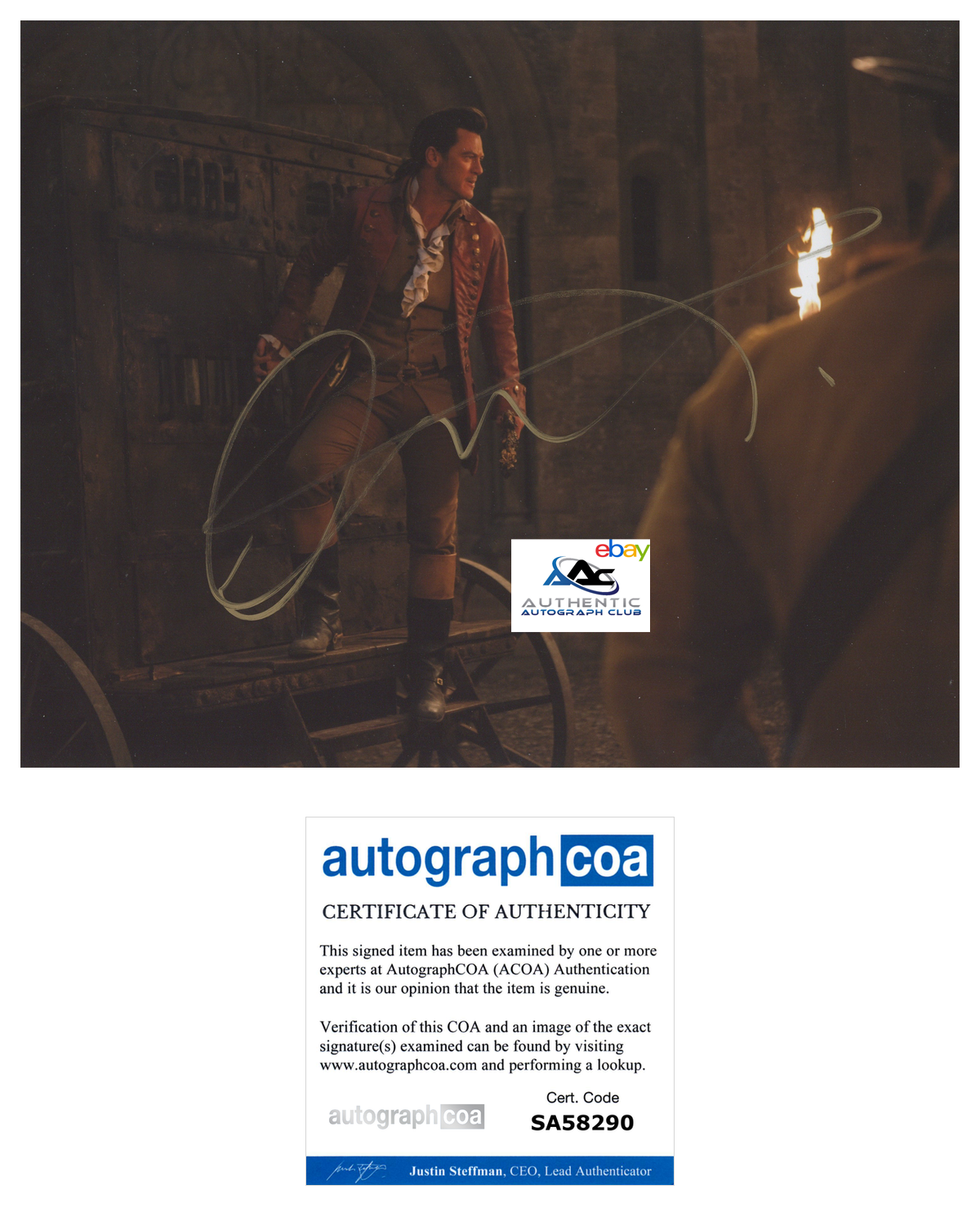 LUKE EVANS AUTOGRAPH SIGNED 8x10 PHOTO BEAUTY AND THE BEAST GASTON ACOA