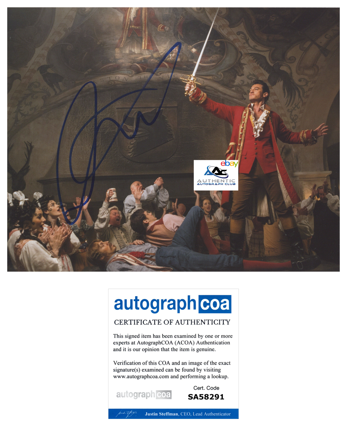 LUKE EVANS AUTOGRAPH SIGNED 8x10 PHOTO BEAUTY AND THE BEAST GASTON ACOA