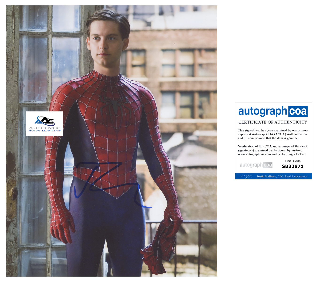 TOBEY MAGUIRE AUTOGRAPH SIGNED 11x14 PHOTO SPIDERMAN SPIDER-MAN MARVEL ACOA