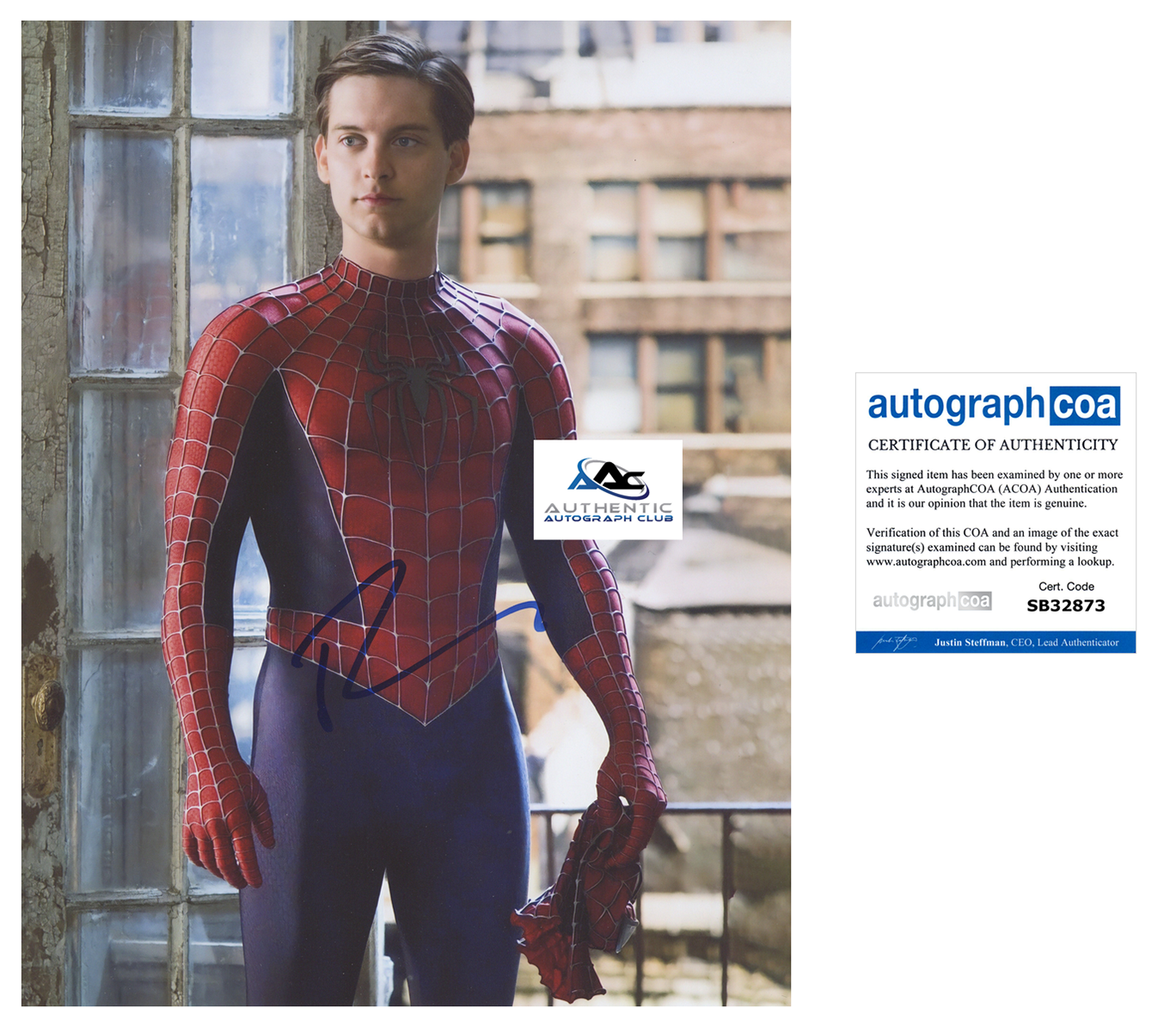 TOBEY MAGUIRE AUTOGRAPH SIGNED 11x14 PHOTO SPIDERMAN SPIDER-MAN MARVEL ACOA