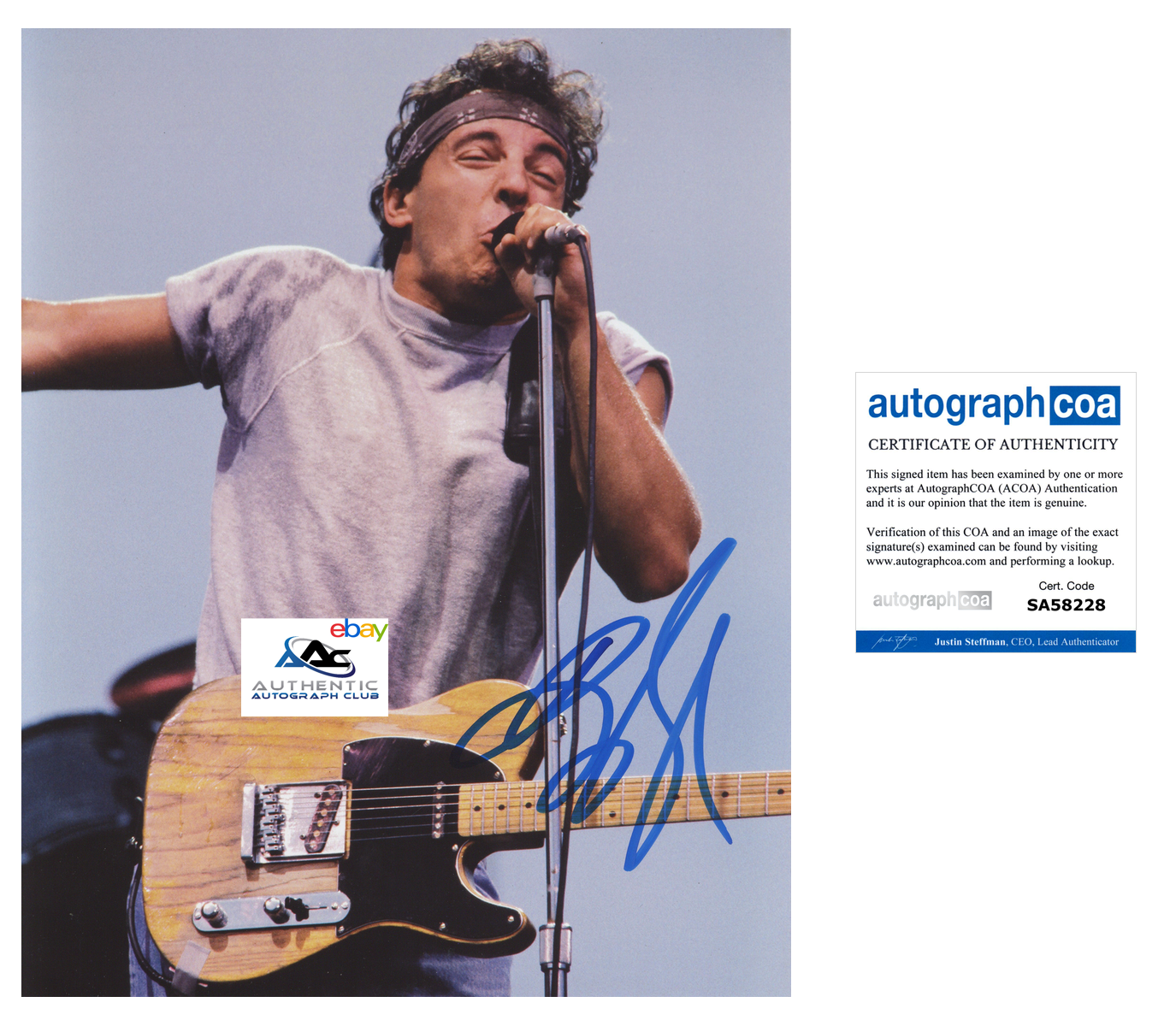 BRUCE SPRINGSTEEN AUTOGRAPH SIGNED 11x14 PHOTO BORN TO RUN ACOA COA