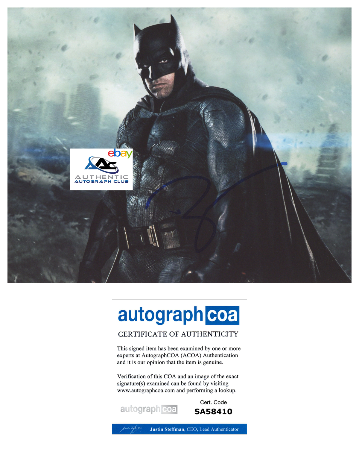 BEN AFFLECK AUTOGRAPH SIGNED 8x10 PHOTO BATMAN VS SUPERMAN JUSTICE LEAGUE ACOA