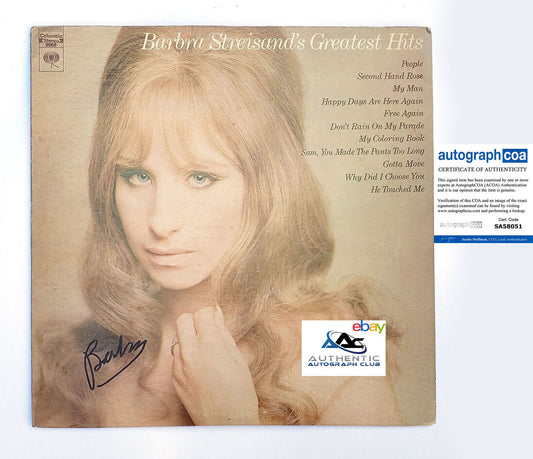 BARBRA STREISAND AUTOGRAPH SIGNED GREATEST HITS ALBUM VINYL LP ACOA