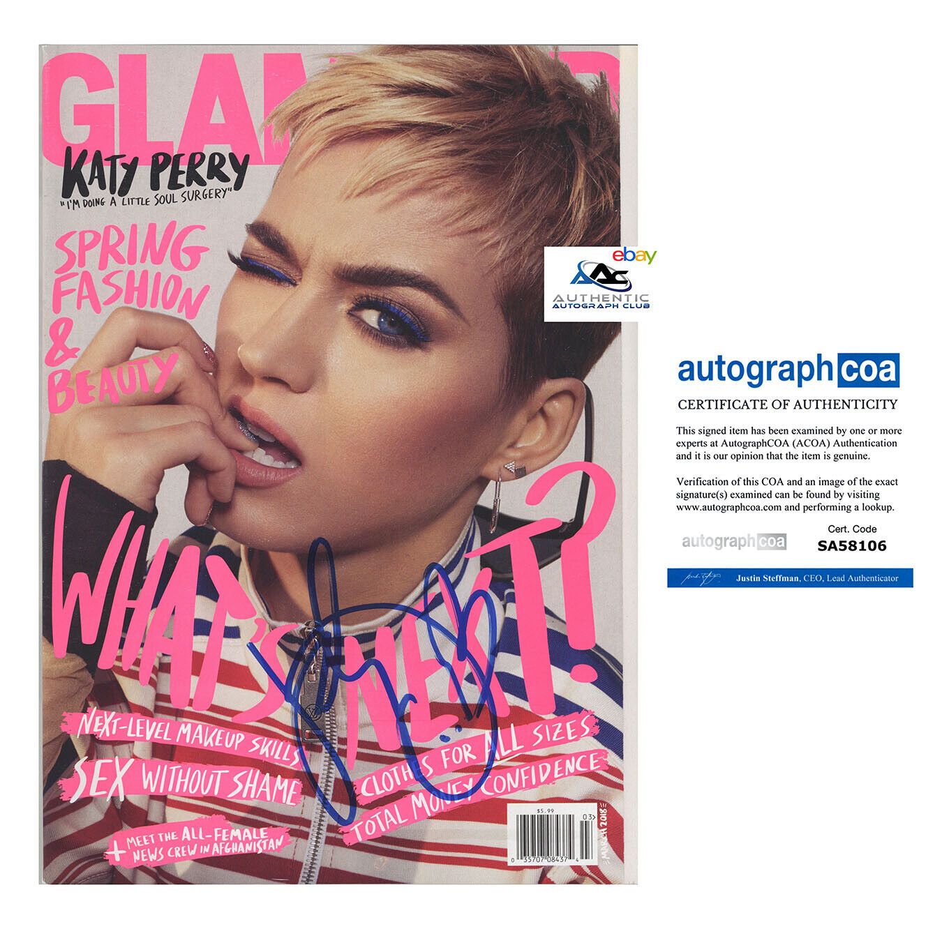 KATY PERRY AUTOGRAPH SIGNED GLAMOUR MAGAZAINE ACOA COA