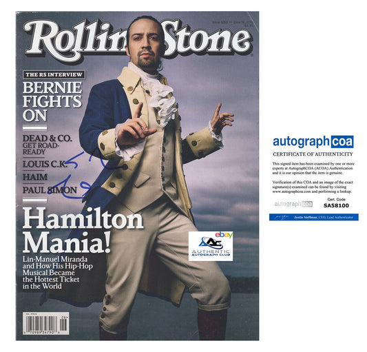 LIN MANUEL MIRANDA AUTOGRAPH SIGNED ROLLING STONES MAGAZAINE HAMILTON ACOA COA