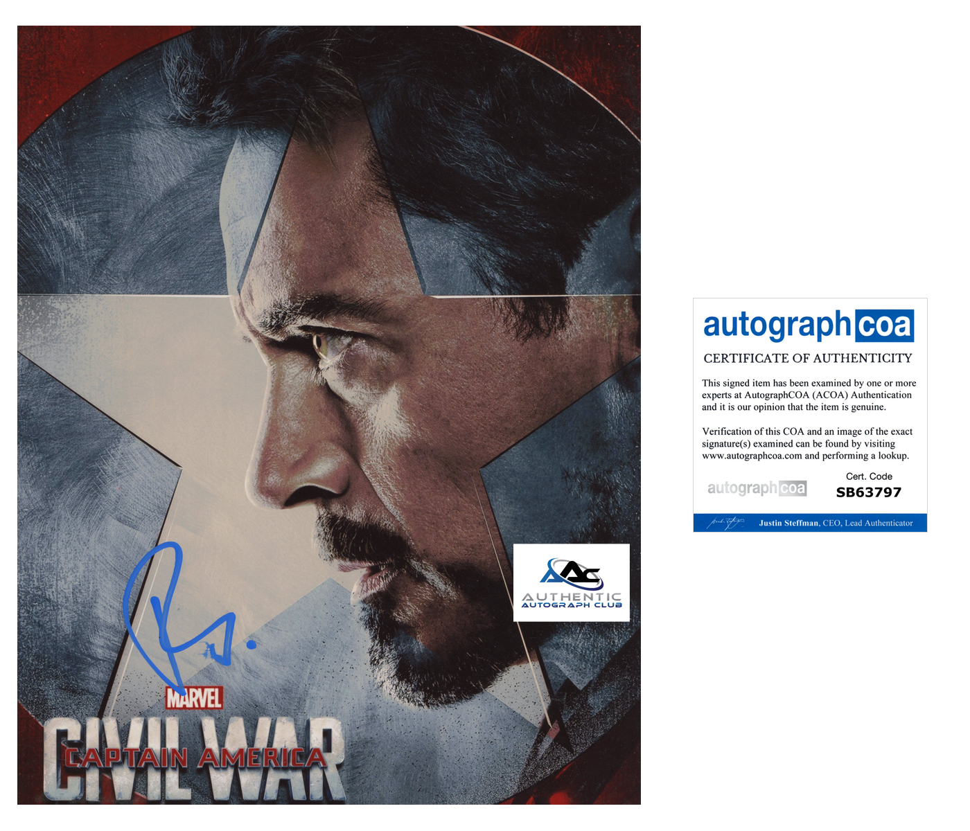 ROBERT DOWNEY JR AUTOGRAPH SIGNED 8x10 PHOTO MARVEL AVENGERS IRON MAN ACOA