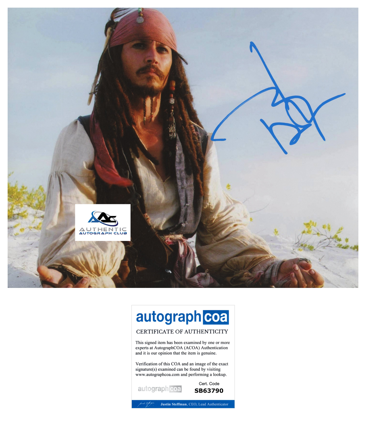 JOHNNY DEPP AUTOGRAPH SIGNED 8x10 PIRATES OF THE CARIBBEAN JACK SPARROW ACOA