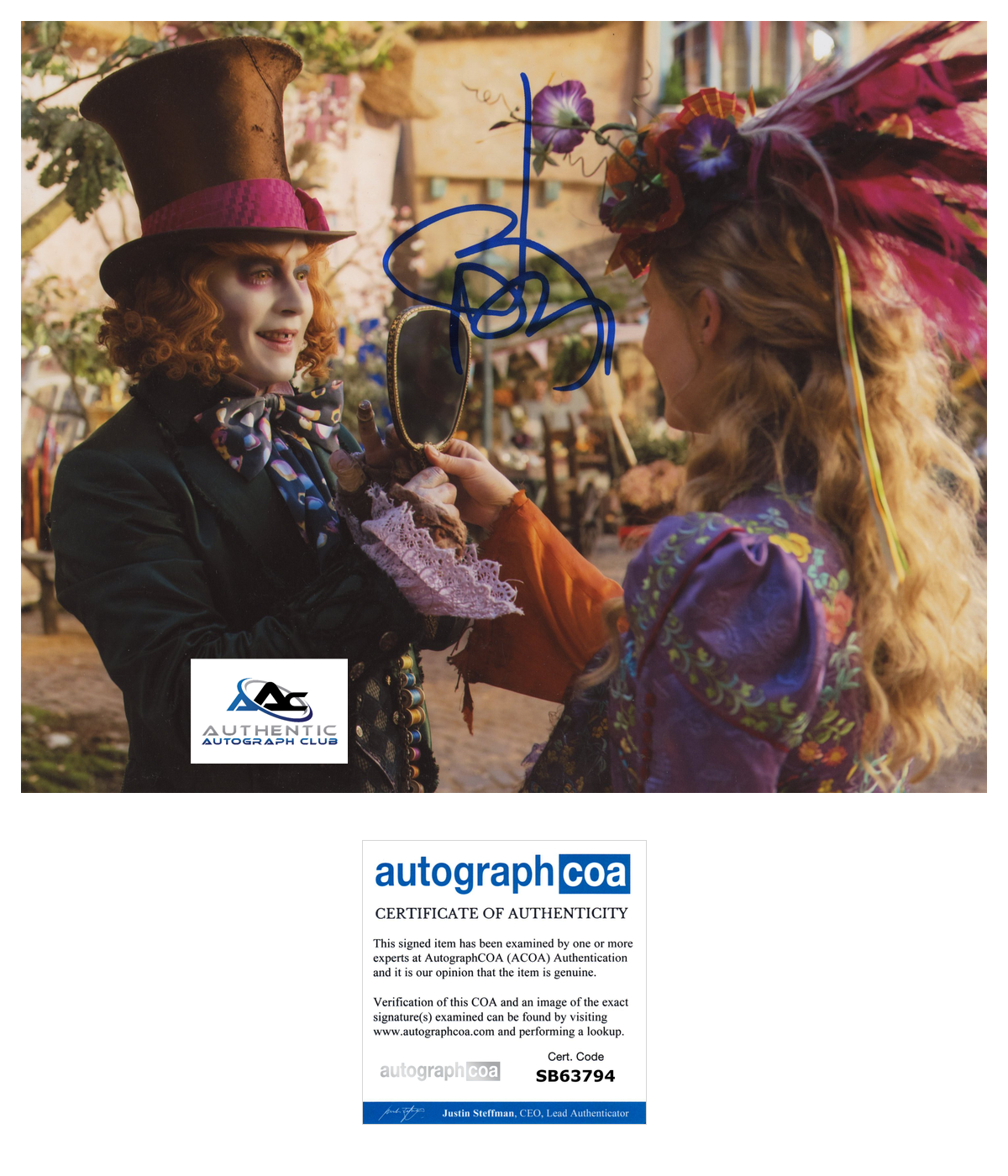 JOHNNY DEPP AUTOGRAPH SIGNED 8x10 PHOTO ALICE IN WONDERLAND MAD HATTER ACOA