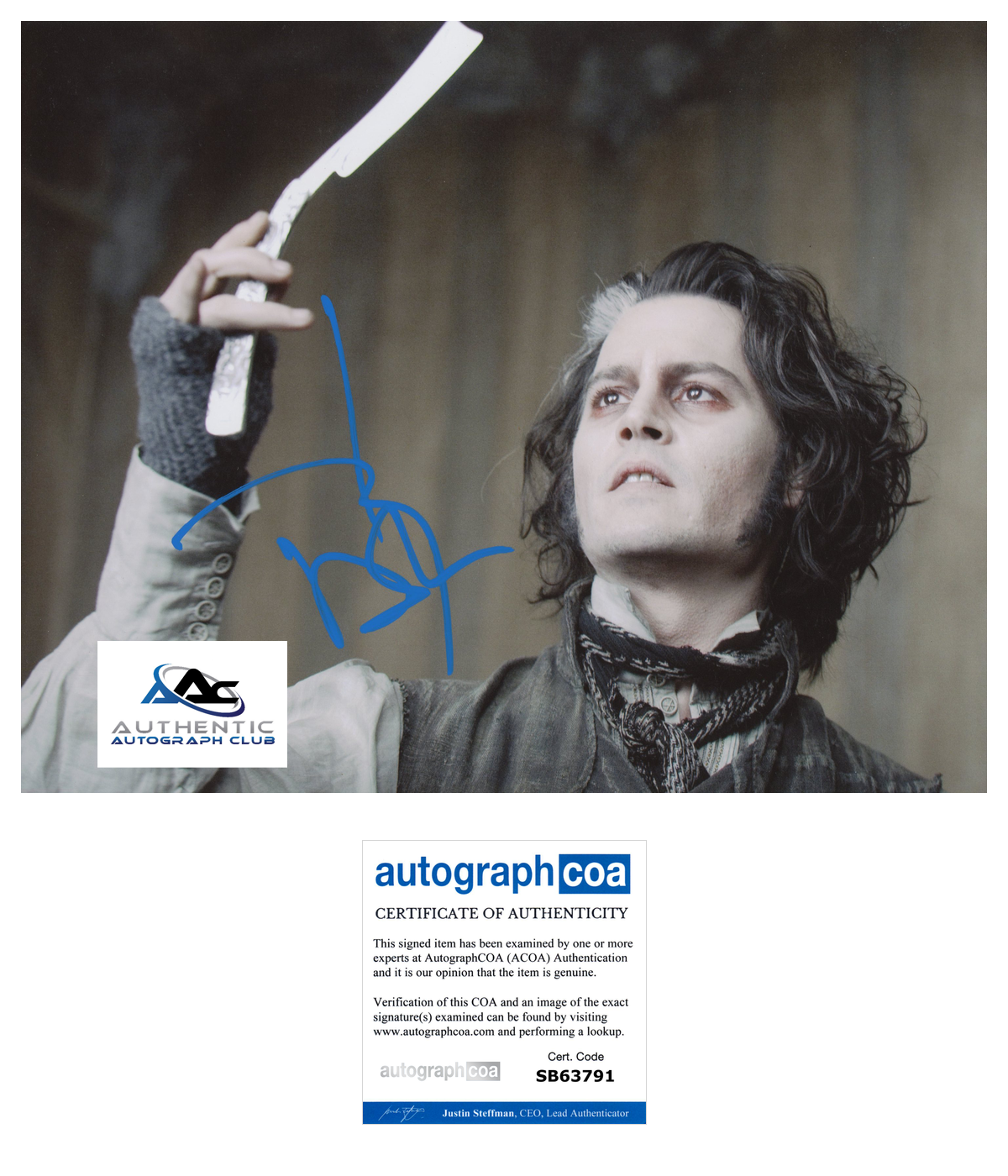 JOHNNY DEPP AUTOGRAPH SIGNED 8x10 SWEENEY TODD ACOA