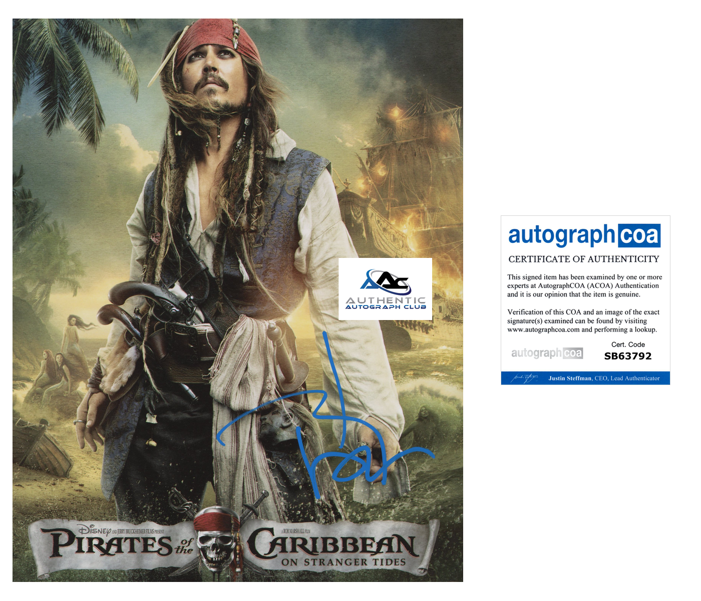 JOHNNY DEPP AUTOGRAPH SIGNED 8x10 PIRATES OF THE CARIBBEAN JACK SPARROW ACOA