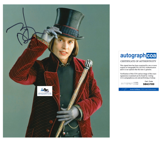 JOHNNY DEPP AUTOGRAPH SIGNED 8x10 PHOTO ALICE IN WONDERLAND MAD HATTER ACOA