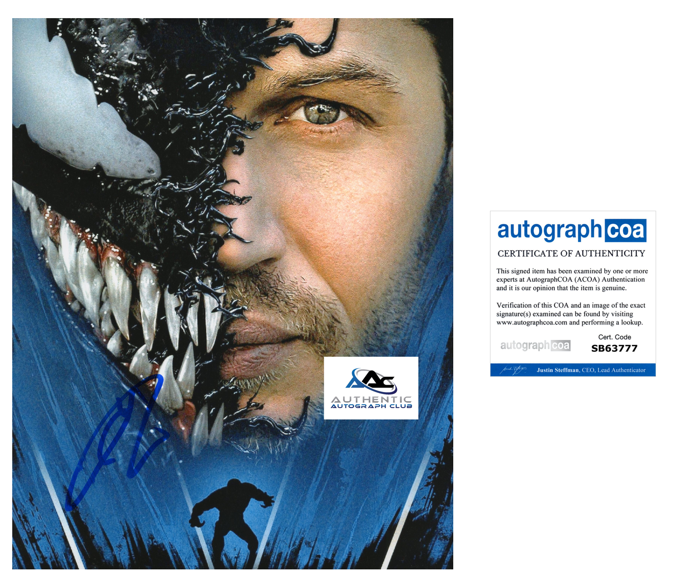 TOM HARDY AUTOGRAPH SIGNED 8x10 PHOTO MARVEL VENOM ACOA