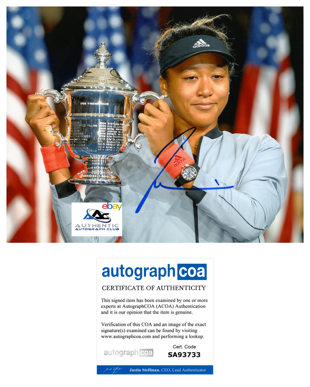 NAOMI OSAKA AUTOGRAPH SIGNED 8x10 PHOTO TENNIS CHAMP US OPEN ACOA