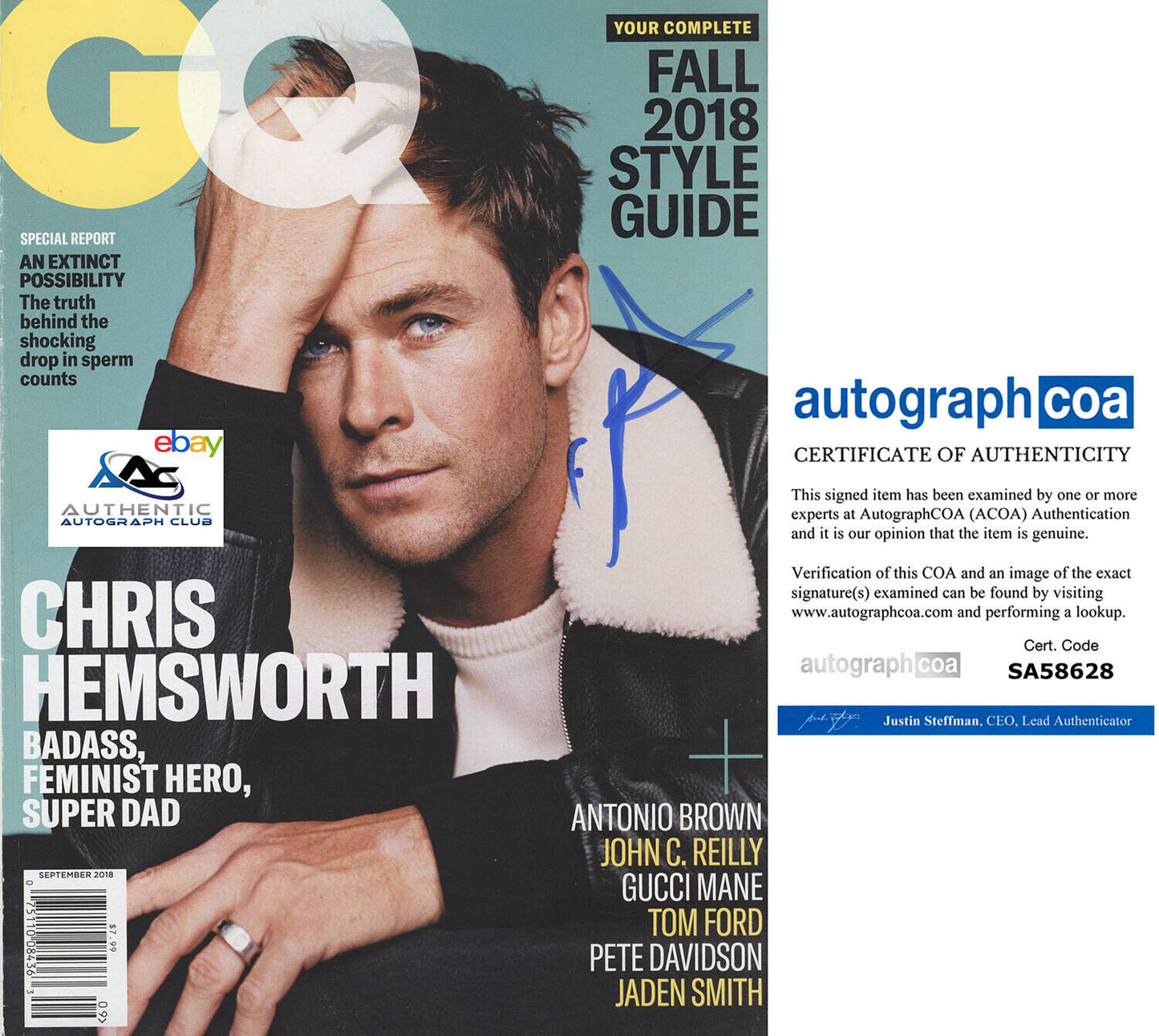 CHRIS HEMSWORTH AUTOGRAPH SIGNED GQ MAGAZINE THOR ACOA