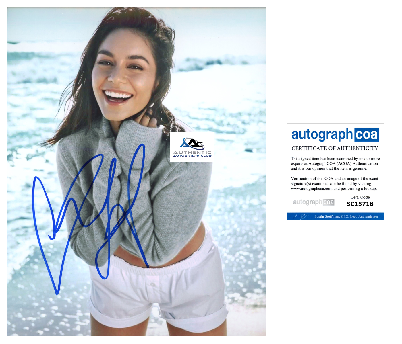 VANESSA HUDGENS AUTOGRAPH SIGNED 8X10 PHOTO HIGH SCHOOL MUSICAL ACOA COA