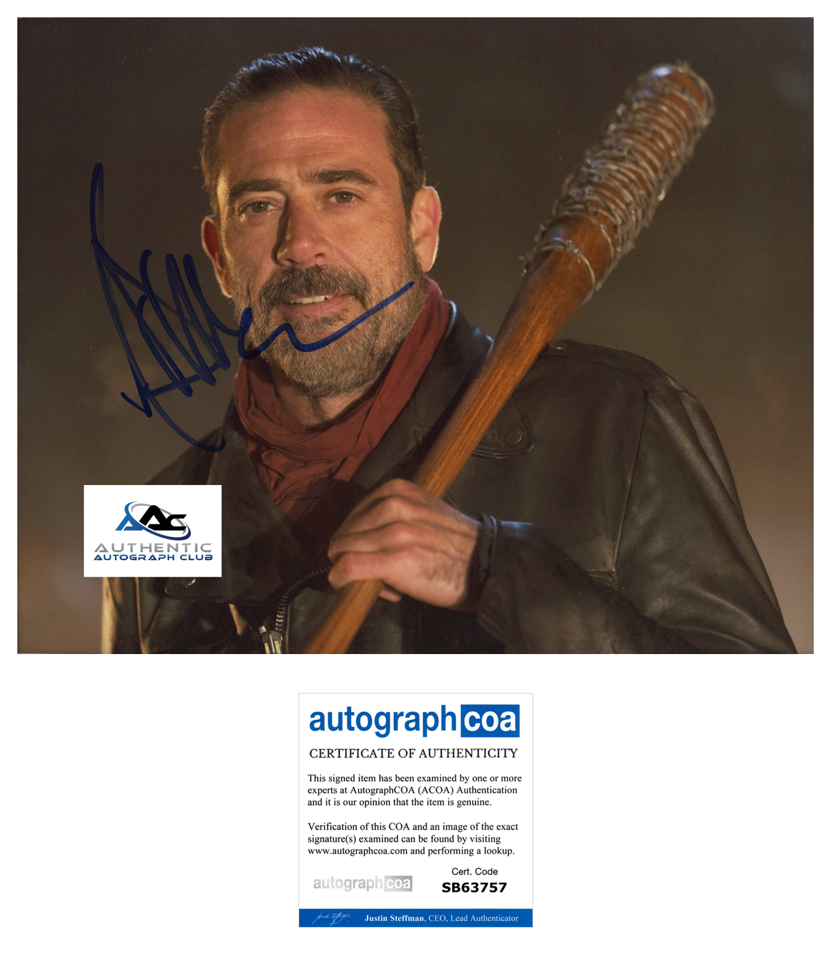 JEFFREY DEAN MORGAN AUTOGRAPH SIGNED 8X10 PHOTO WALKING DEAD NEGAN ACOA