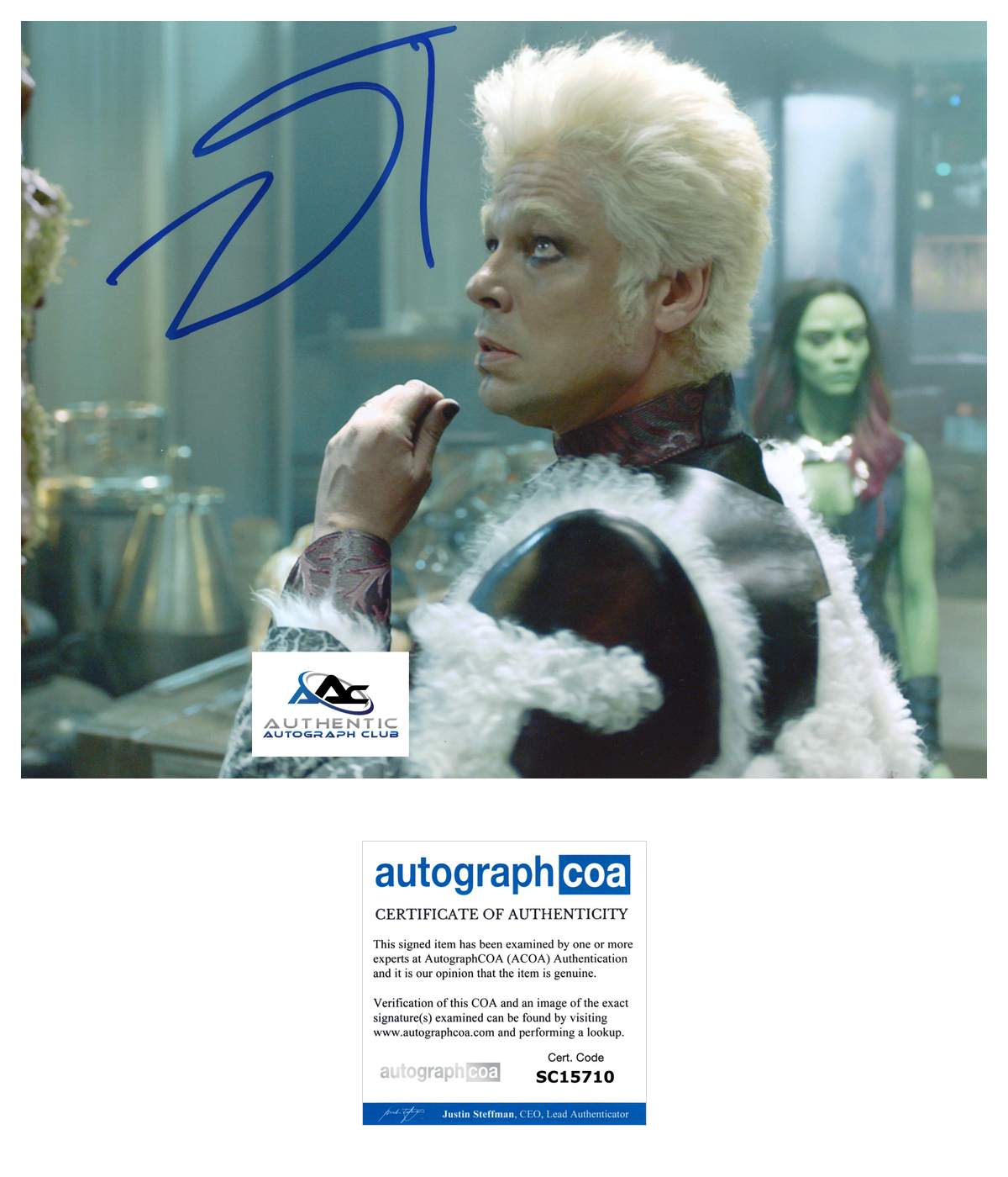 BENICIO DEL TORO AUTOGRAPH SIGNED 8x10 PHOTO GUARDIANS OF THE GALAXY ACOA