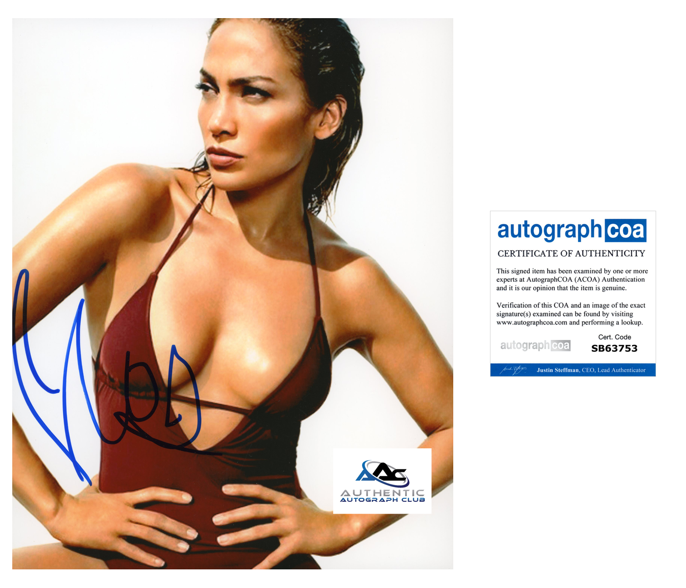 JENNIFER LOPEZ JLO AUTOGRAPH SIGNED 8X10 PHOTO ACOA