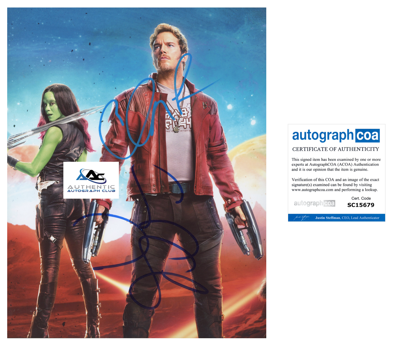 ZOE SALDANA AND CHRIS PRATT AUTOGRAPH SIGNED 8x10 PHOTO GAMORA STAR-LORD GOTG