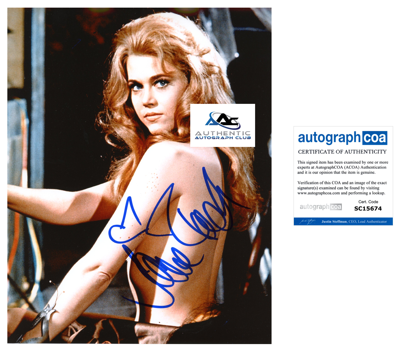 JANE FONDA AUTOGRAPH SIGNED 8X10 PHOTO BARBARELLA ACOA