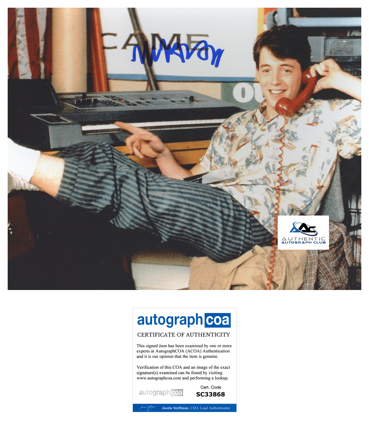 MATTHEW BRODERICK AUTOGRAPH SIGNED FERRIS BUELLER'S DAY OFF 8X10 PHOTO ACOA