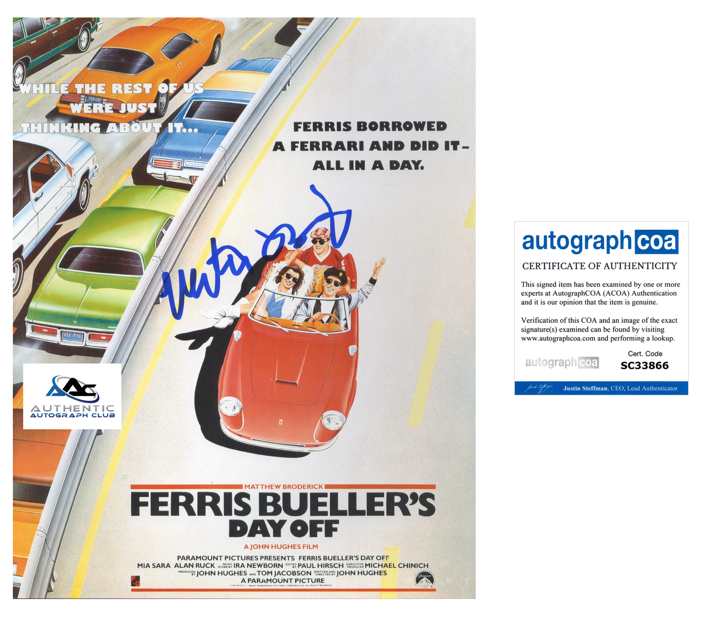 MATTHEW BRODERICK AUTOGRAPH SIGNED FERRIS BUELLER'S DAY OFF 8X10 PHOTO ACOA