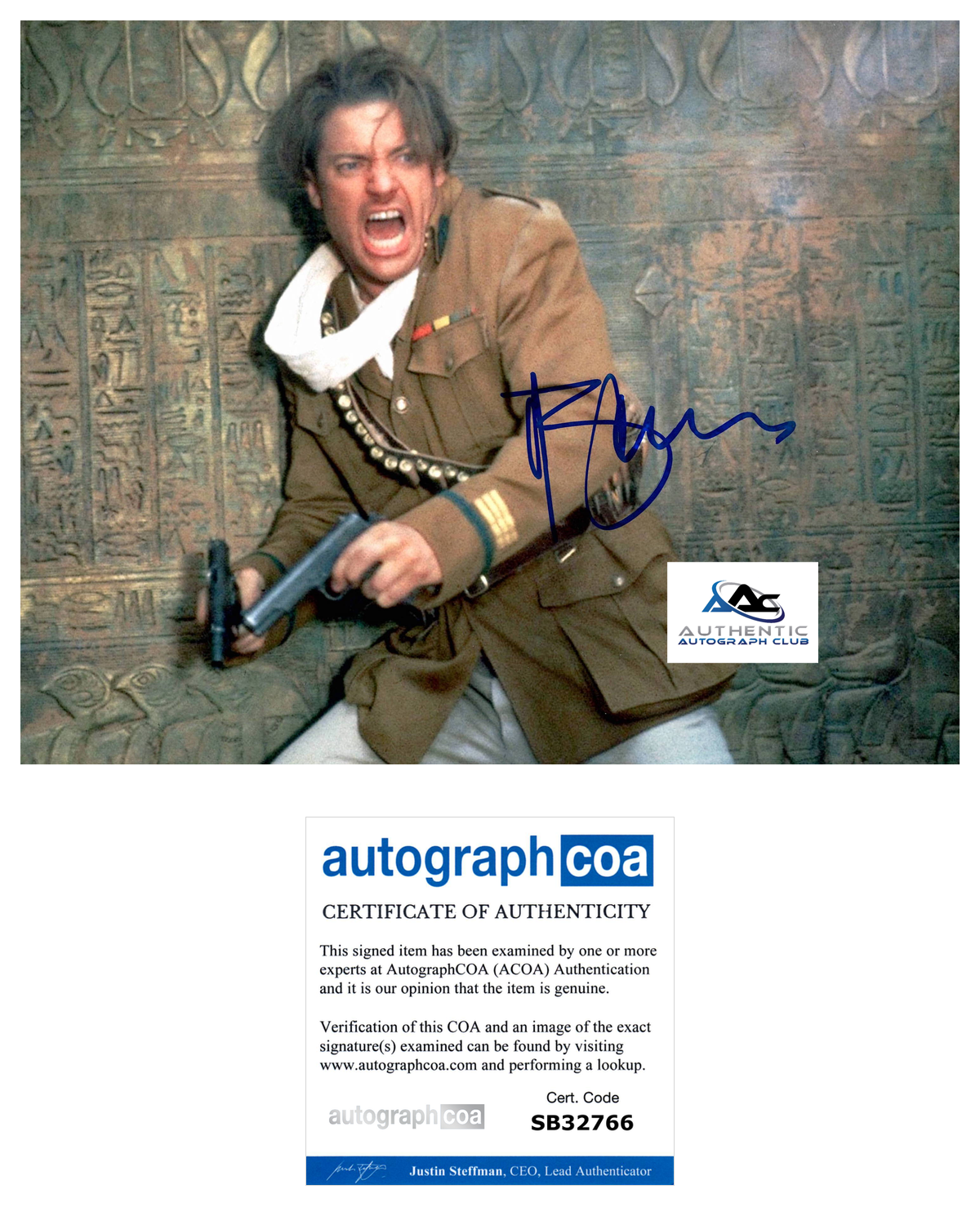 BRENDAN FRASER AUTOGRAPH SIGNED 8x10 PHOTO THE MUMMY ACOA