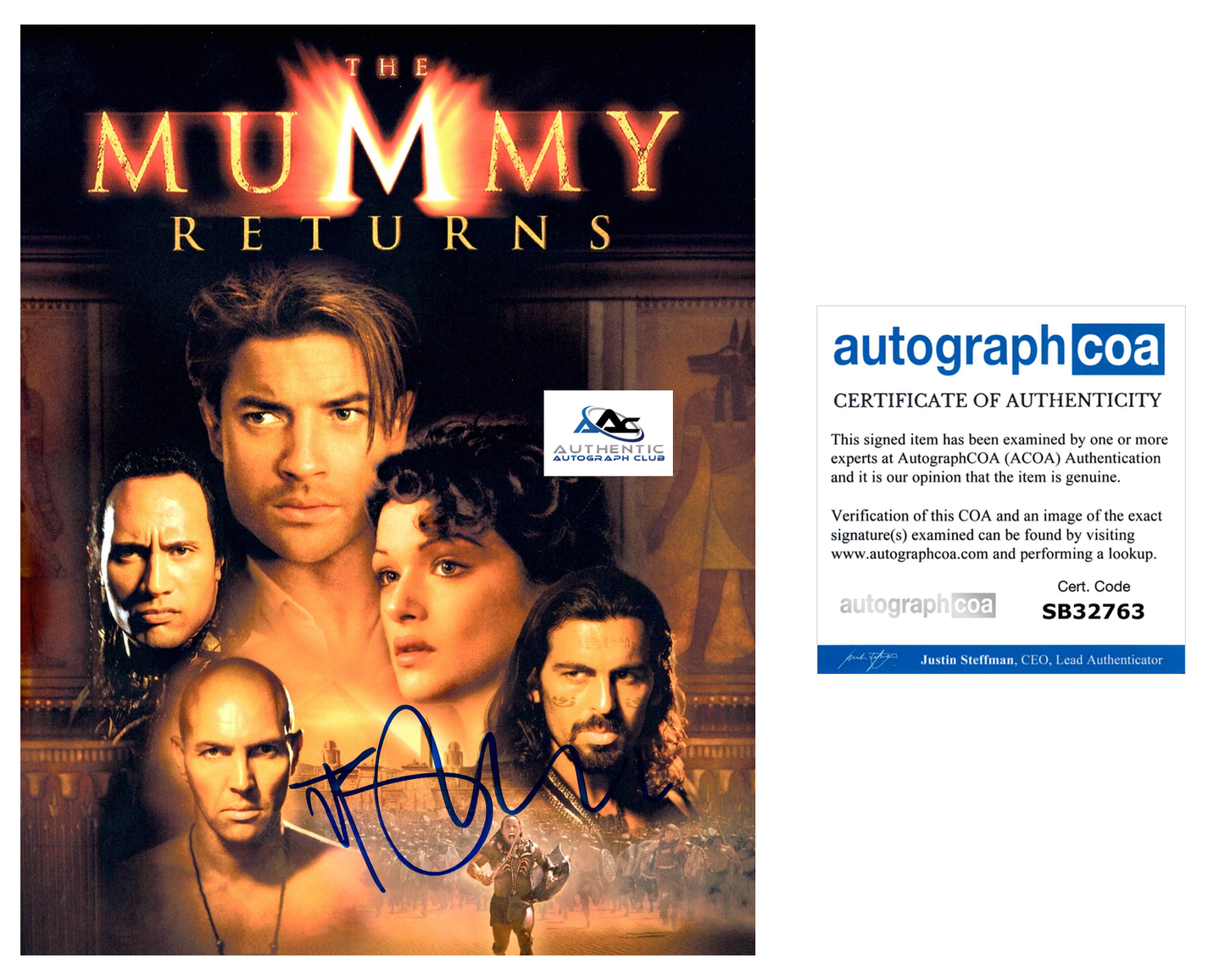 BRENDAN FRASER AUTOGRAPH SIGNED 8x10 PHOTO THE MUMMY RETURNS ACOA