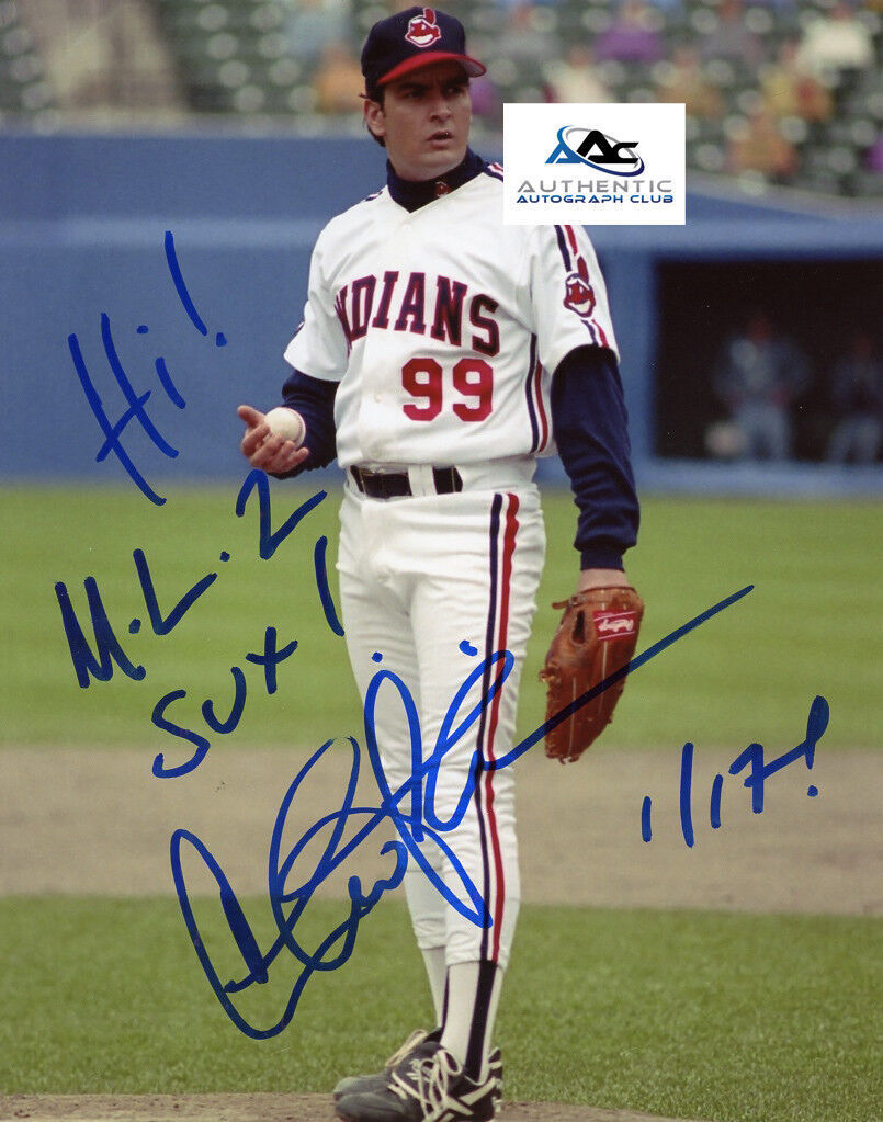 CHARLIE SHEEN AUTOGRAPH SIGNED 8x10 PHOTO MAJOR LEAGUE W/ INSCRIPTION DATED PSA