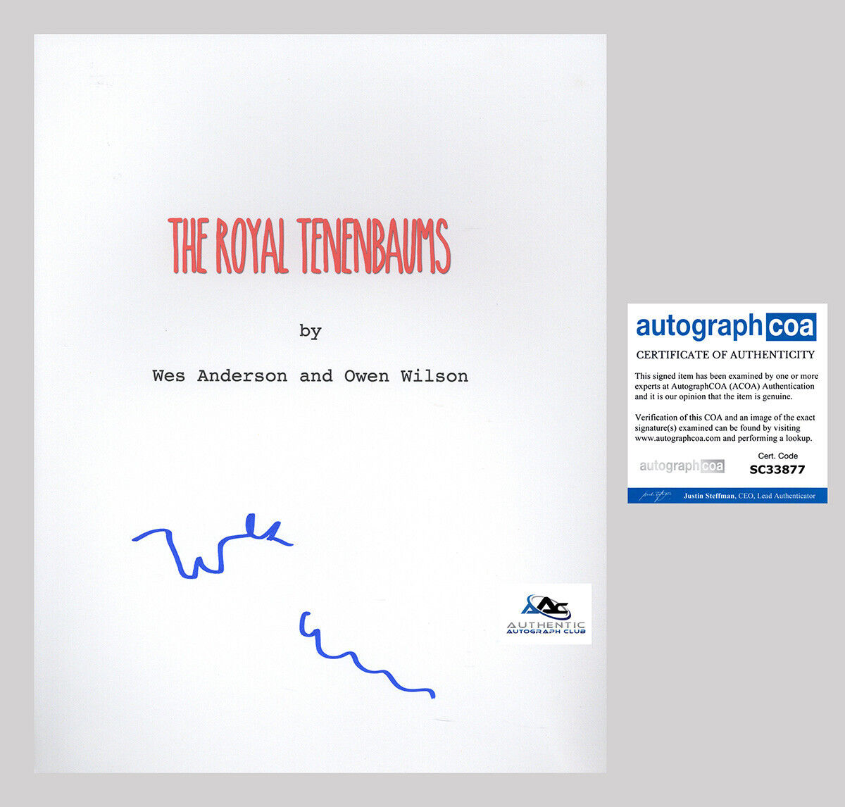 WES ANDERSON AUTOGRAPH SIGNED THE ROYAL TENENBAUMS COMPLETE FULL SCRIPT ACOA