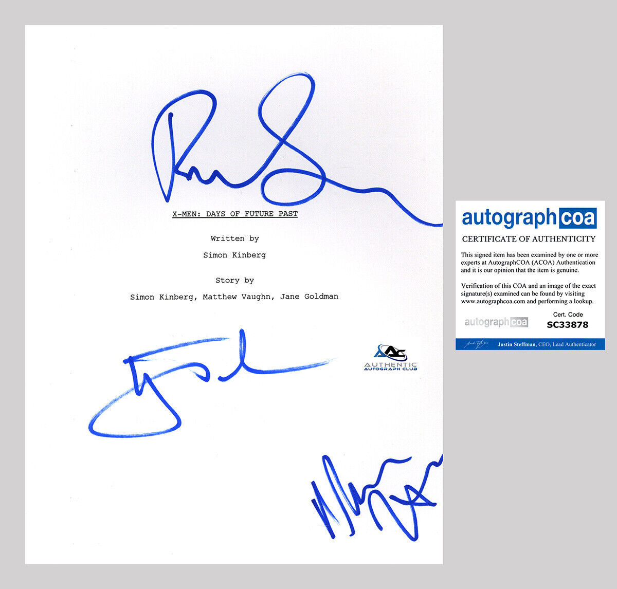 HUGH JACKMAN, PATRICK STEWART NIC HOULT AUTOGRAPH SIGNED X-MEN XMEN SCRIPT ACOA