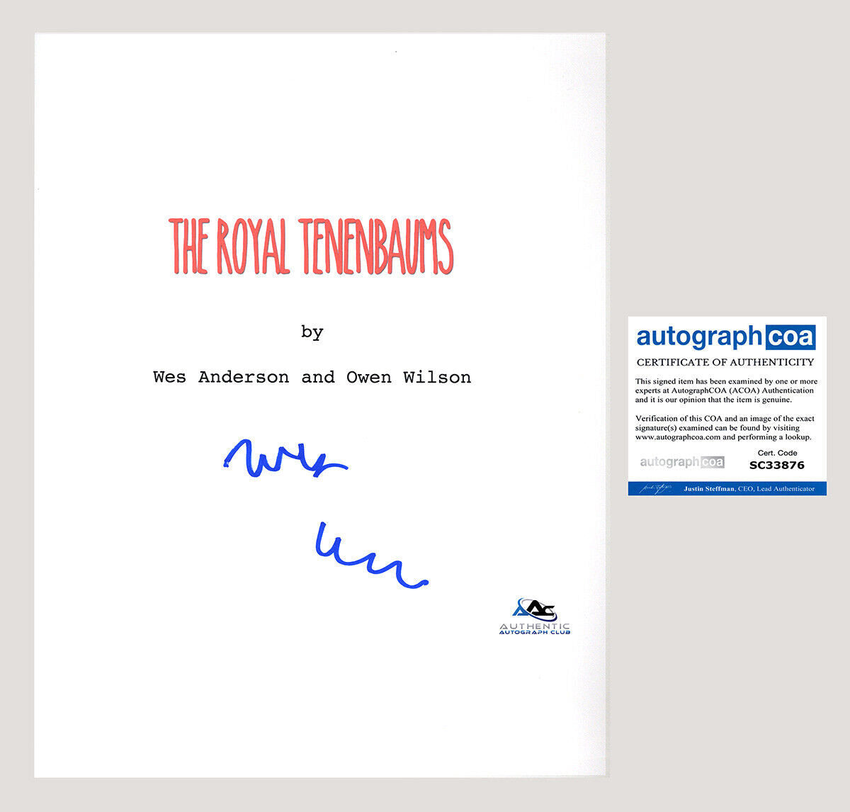 WES ANDERSON AUTOGRAPH SIGNED THE ROYAL TENENBAUMS COMPLETE FULL SCRIPT ACOA