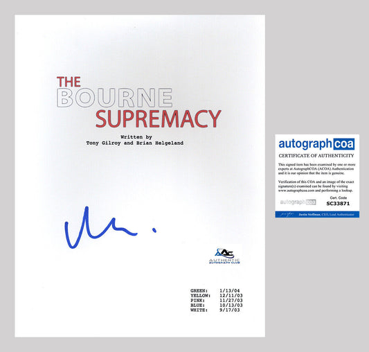 MATT DAMON AUTOGRAPH SIGNED THE BOURNE SUPREMACY COMPLETE FULL SCRIPT ACOA