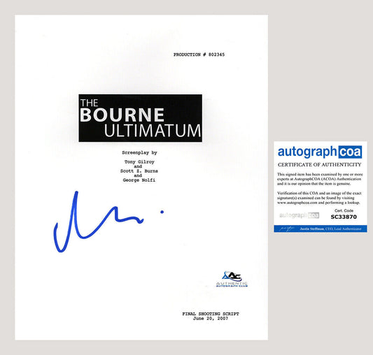 MATT DAMON AUTOGRAPH SIGNED THE BOURNE ULTIMATUM COMPLETE FULL SCRIPT ACOA