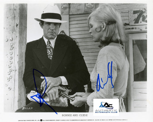 WARREN BEATTY AND FAYE DUNAWAY AUTOGRAPH SIGNED 8x10 PHOTO BONNIE AND CLYDE COA