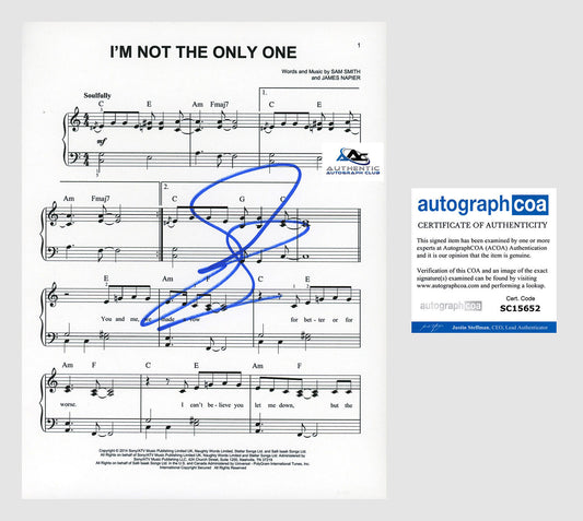 SAM SMITH AUTOGRAPH SIGNED I'M NOT THE ONLY ONE SHEET MUSIC ACOA