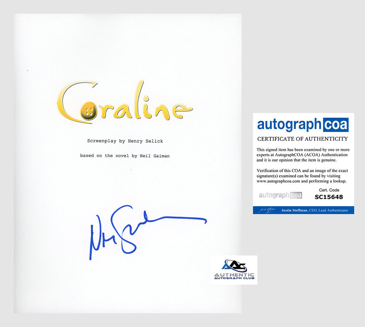 NEIL GAIMAN AUTOGRAPH SIGNED CORALINE COMPLETE SCRIPT ACOA