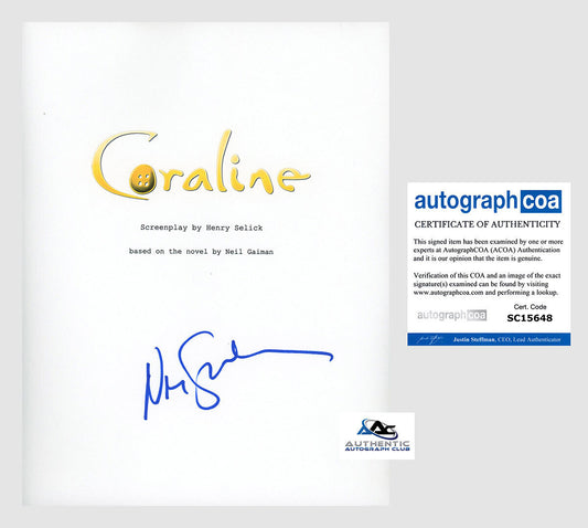 NEIL GAIMAN AUTOGRAPH SIGNED CORALINE COMPLETE SCRIPT ACOA