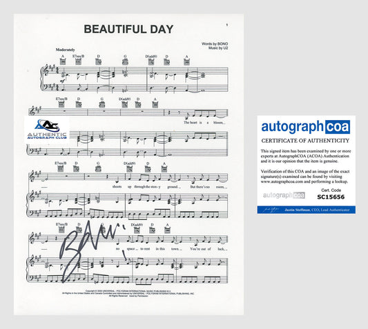 BONO AUTOGRAPH SIGNED U2 BEAUTIFUL DAY SHEET MUSIC ACOA