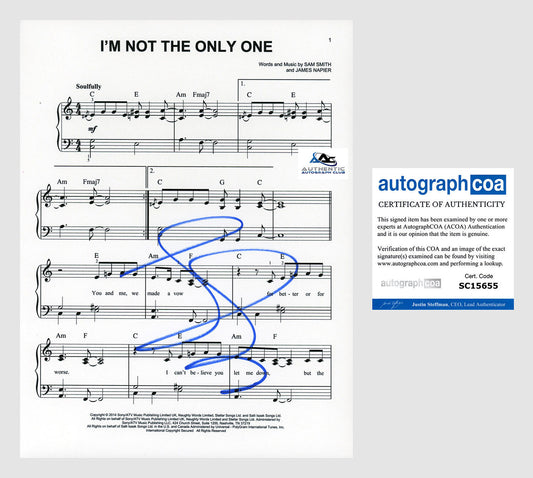 SAM SMITH AUTOGRAPH SIGNED I'M NOT THE ONLY ONE SHEET MUSIC ACOA