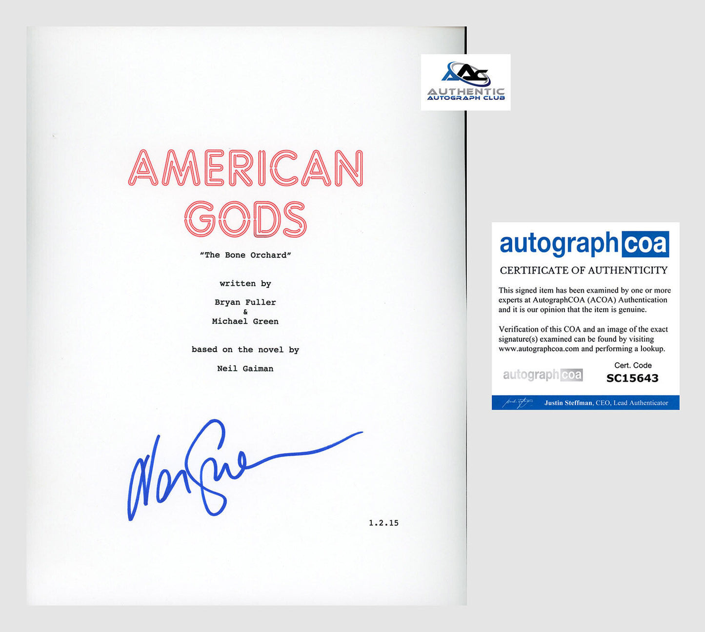 NEIL GAIMAN AUTOGRAPH SIGNED AMERICAN GODS COMPLETE SCRIPT ACOA