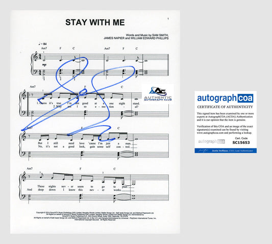 SAM SMITH AUTOGRAPH SIGNED STAY WITH ME SHEET MUSIC ACOA