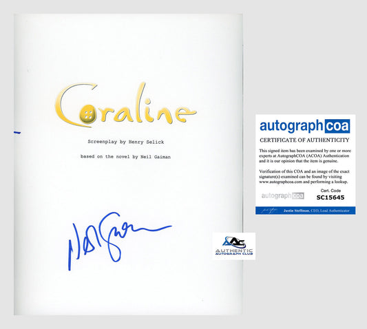 NEIL GAIMAN AUTOGRAPH SIGNED CORALINE COMPLETE SCRIPT ACOA