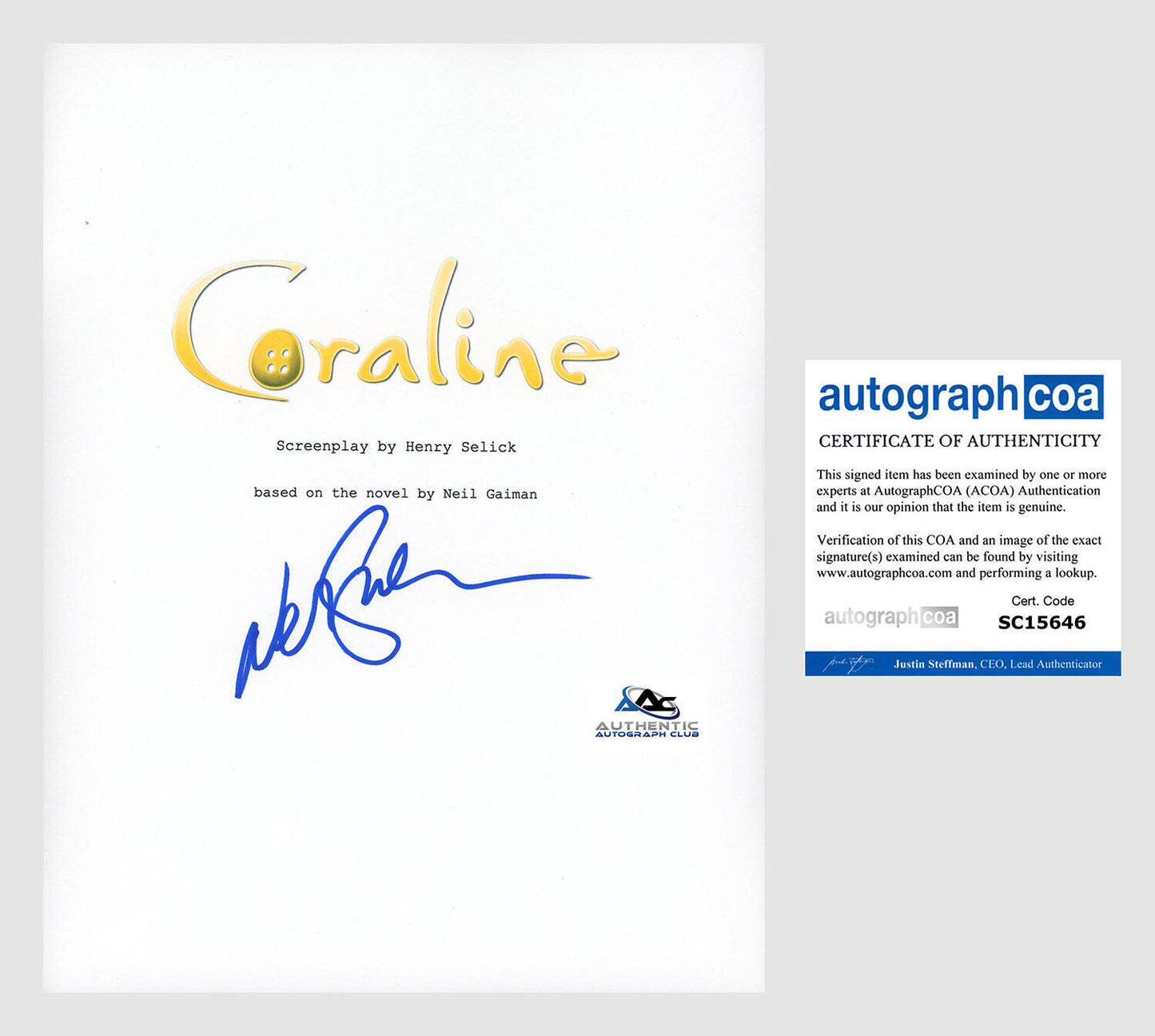 NEIL GAIMAN AUTOGRAPH SIGNED CORALINE COMPLETE SCRIPT ACOA