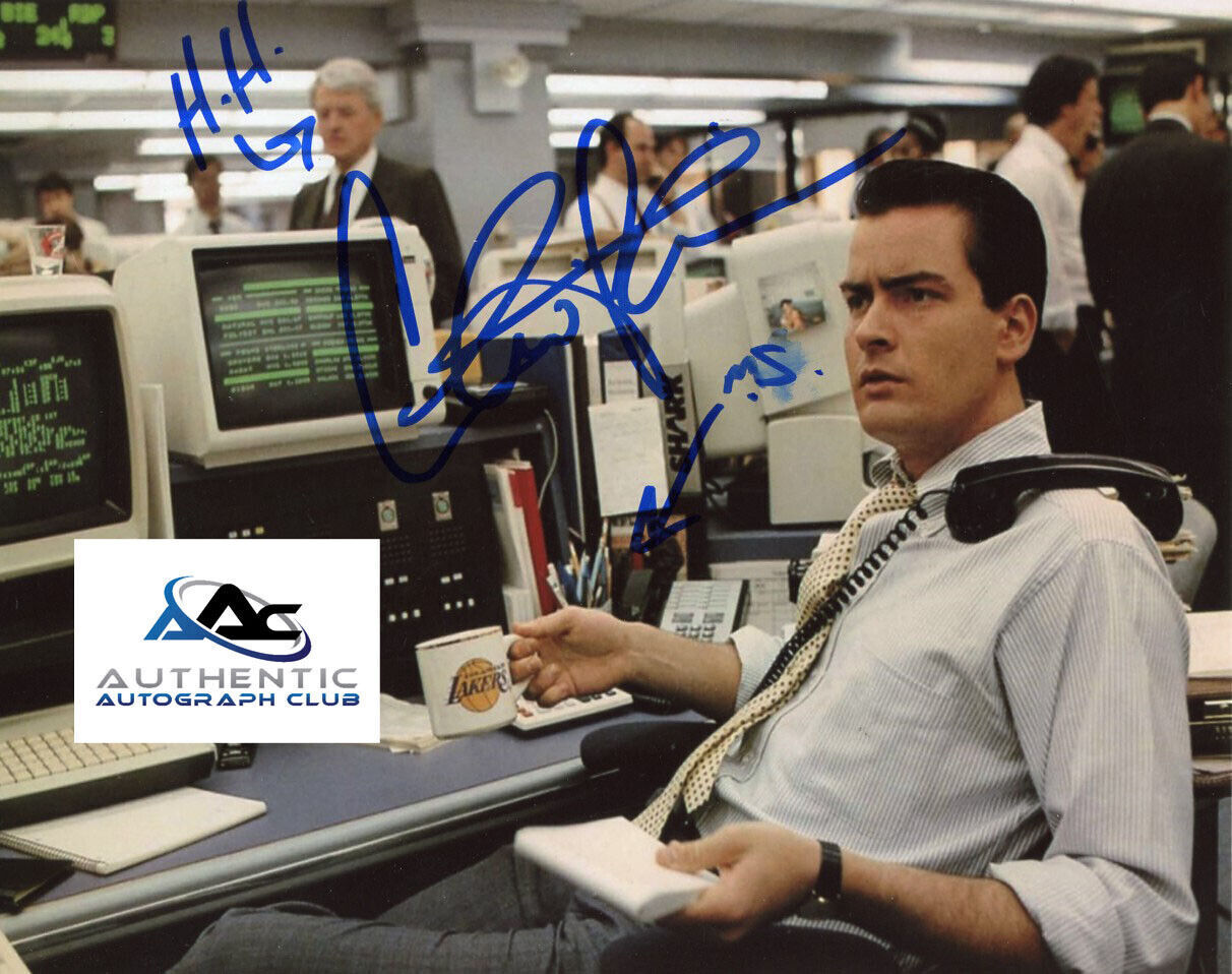 CHARLIE SHEEN AUTOGRAPH SIGNED 8x10 PHOTO WALL STREET w/ INSCRIPTION COA