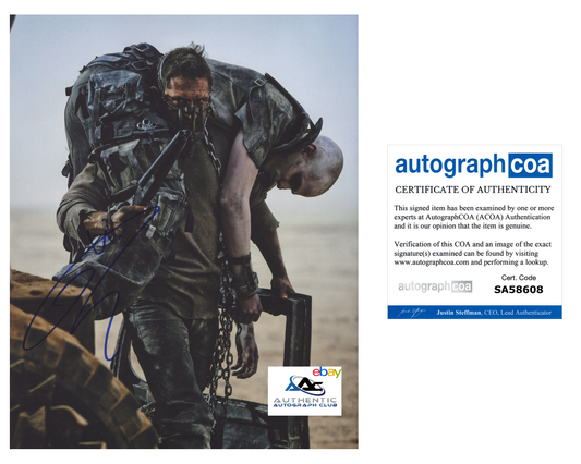 TOM HARDY AUTOGRAPH SIGNED 8X10 PHOTO MAD MAX VENOM ACOA