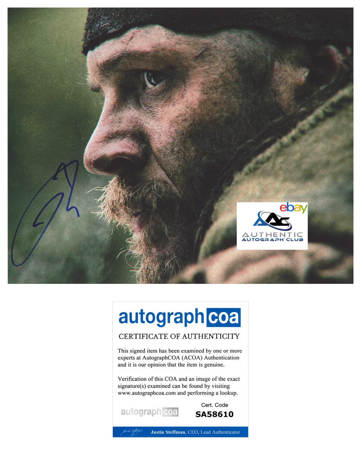 TOM HARDY AUTOGRAPH SIGNED 8X10 PHOTO MAD MAX VENOM THE REVENANT ACOA