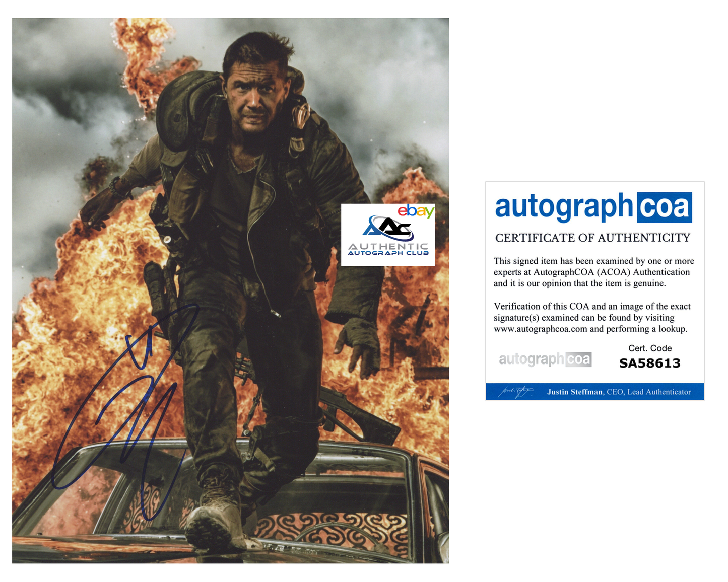 TOM HARDY AUTOGRAPH SIGNED 8X10 PHOTO MAD MAX VENOM ACOA