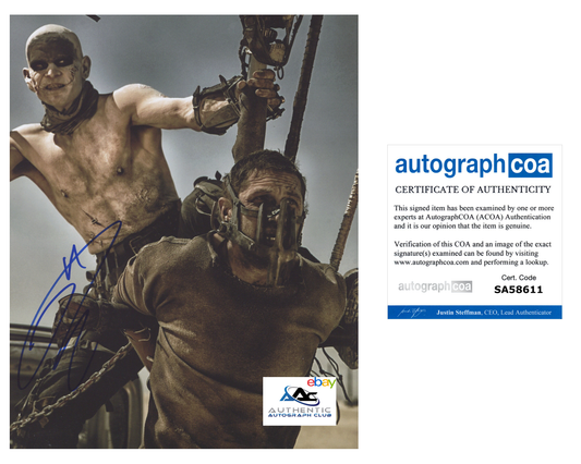 TOM HARDY AUTOGRAPH SIGNED 8X10 PHOTO MAD MAX VENOM ACOA