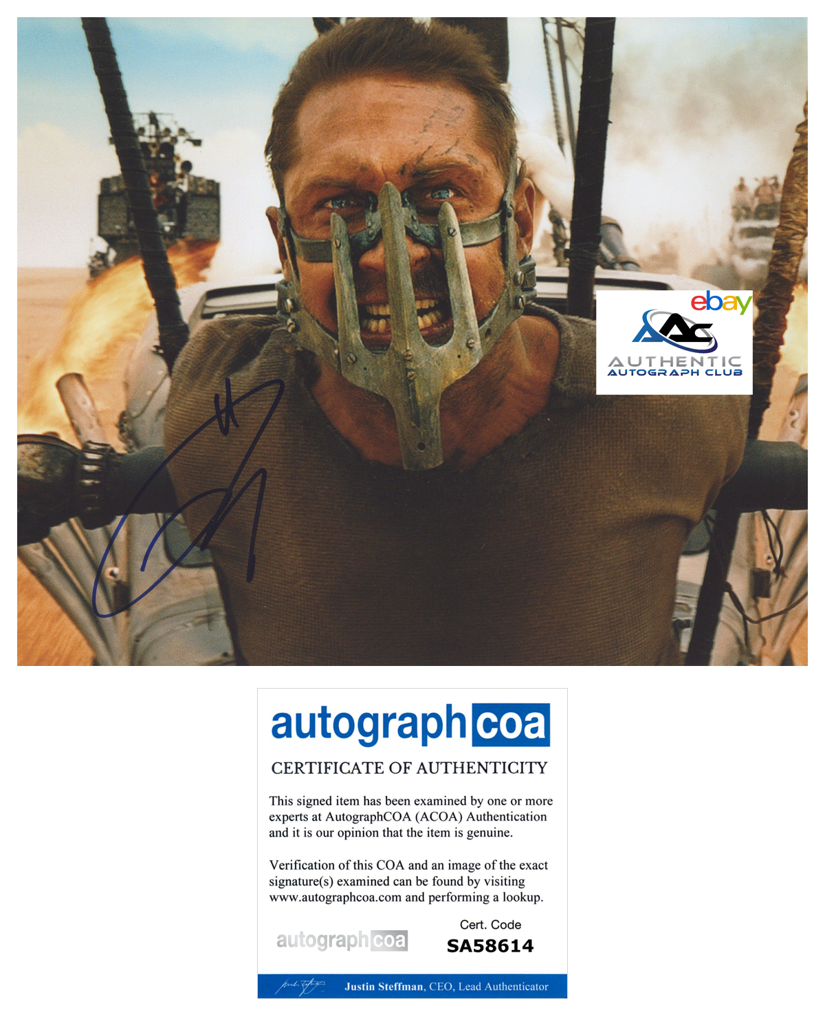 TOM HARDY AUTOGRAPH SIGNED 8X10 PHOTO MAD MAX VENOM ACOA